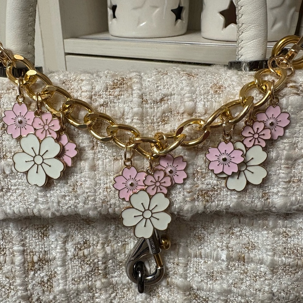 Gold and Pink Floral Purse Charm